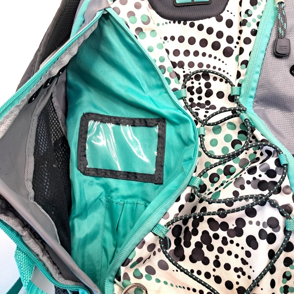 Eastsport Backpack Teal Black Dots Drawstring Multi Pockets 18x12 School Bag‎